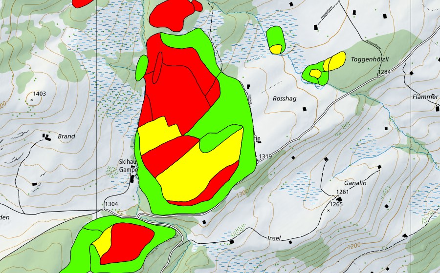 Carte nationale swisstopo avec le périmètre protégé de Gamperfin/Turbenriet/Tischenriet/Gapels (Haut-marais)