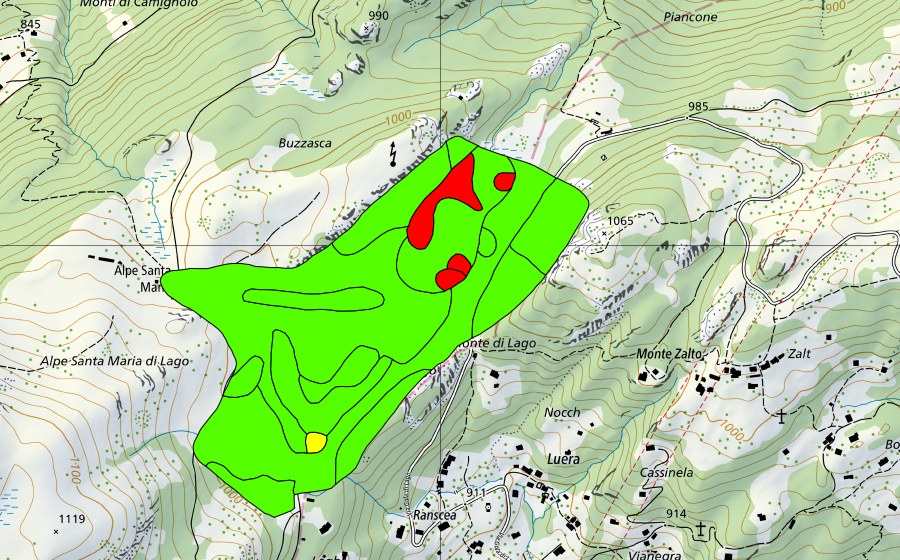 Landeskarte swisstopo mit dem Schutzperimeter von Gola di Lago (Hochmoor)