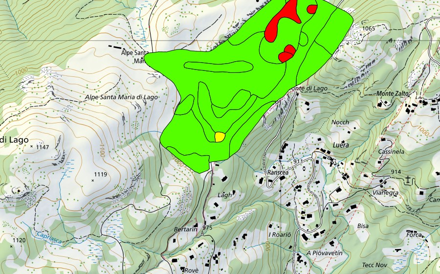 Carte nationale swisstopo avec le périmètre protégé de Gola di Lago (Haut-marais)