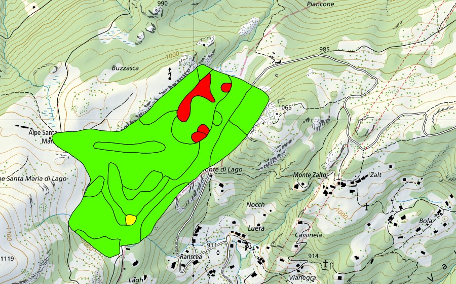 Carte nationale swisstopo avec le périmètre protégé de Gola di Lago (Haut-marais)
