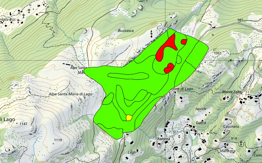 swisstopo national map showing the protected perimeter of Gola di Lago (Raised bog)