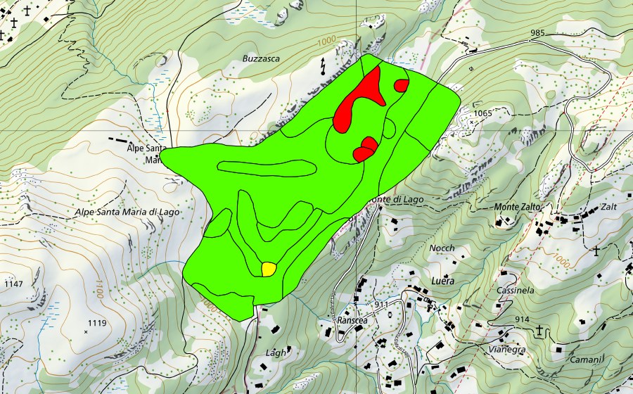 swisstopo national map showing the protected perimeter of Gola di Lago (Raised bog)