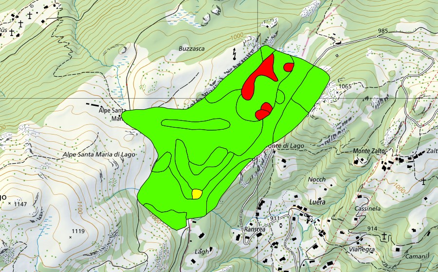 Carte nationale swisstopo avec le périmètre protégé de Gola di Lago (Haut-marais)