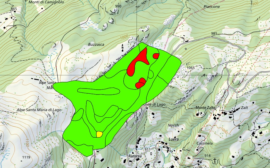 Carta nazionale swisstopo con il perimetro protetto di Gola di Lago (Torbiera alta)