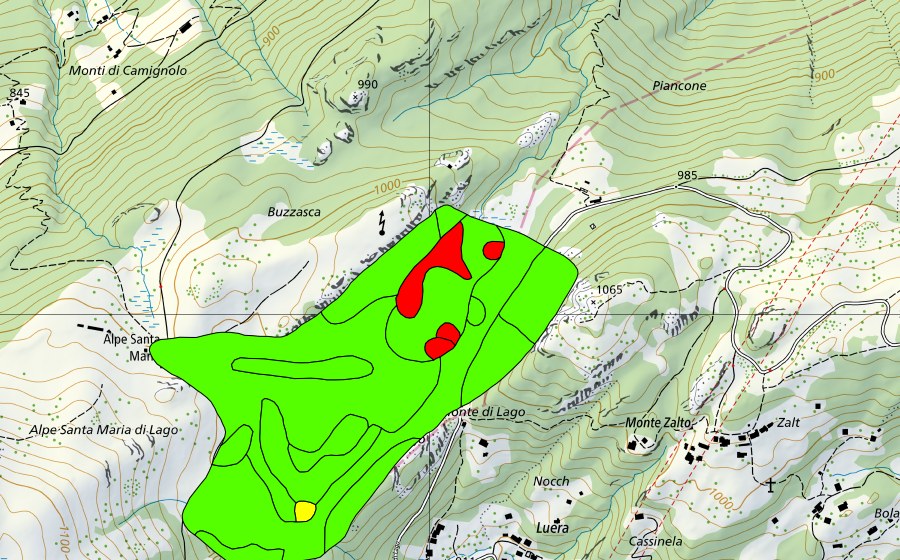 Carta nazionale swisstopo con il perimetro protetto di Gola di Lago (Torbiera alta)
