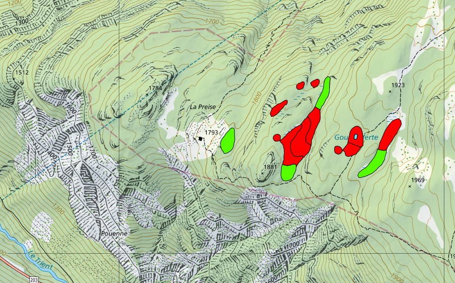 Carte nationale swisstopo avec le périmètre protégé de Gouille Verte (Haut-marais)