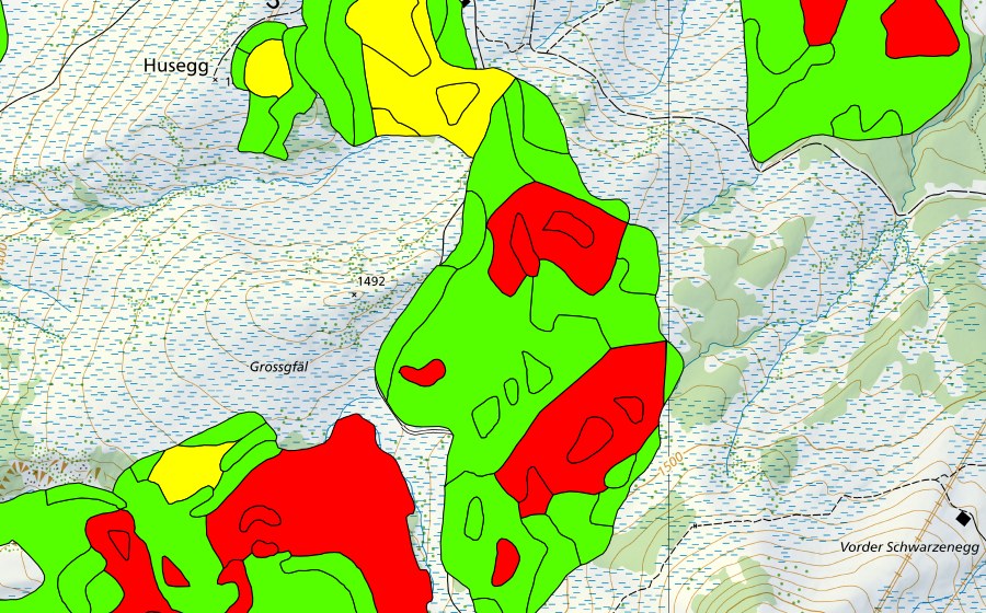 Landeskarte swisstopo mit dem Schutzperimeter von Gross Gfäl (Hochmoor)
