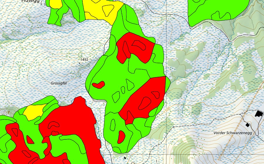 swisstopo national map showing the protected perimeter of Gross Gfäl (Raised bog)