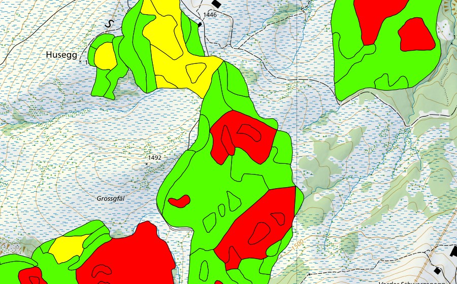 swisstopo national map showing the protected perimeter of Gross Gfäl (Raised bog)
