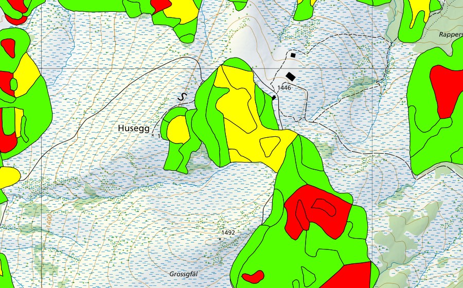 swisstopo national map showing the protected perimeter of Gross Gfäl (Raised bog)