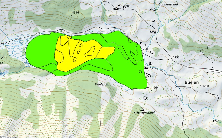 Landeskarte swisstopo mit dem Schutzperimeter von Gross Moos im Schwendital (Hochmoor)