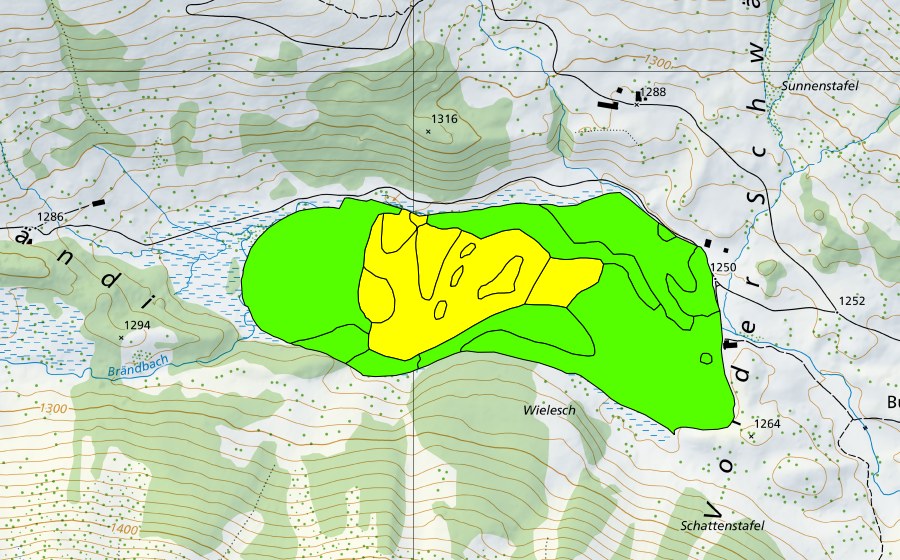 Carta nazionale swisstopo con il perimetro protetto di Gross Moos im Schwendital (Torbiera alta)