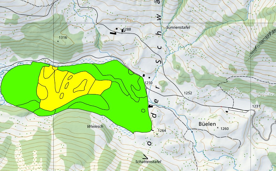Carta nazionale swisstopo con il perimetro protetto di Gross Moos im Schwendital (Torbiera alta)