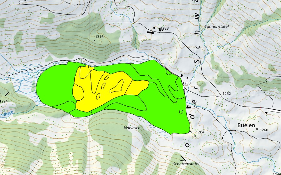 Landeskarte swisstopo mit dem Schutzperimeter von Gross Moos im Schwendital (Hochmoor)