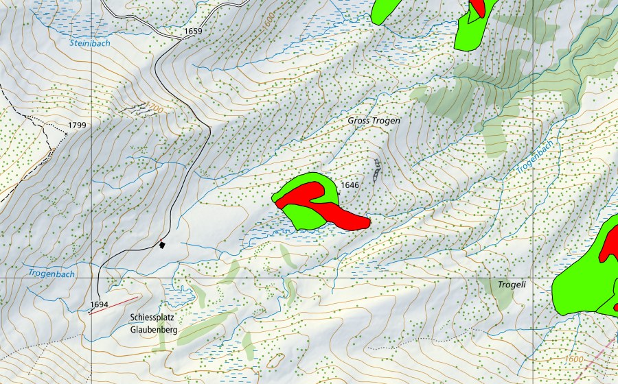 Landeskarte swisstopo mit dem Schutzperimeter von Gross Trogen (Hochmoor)