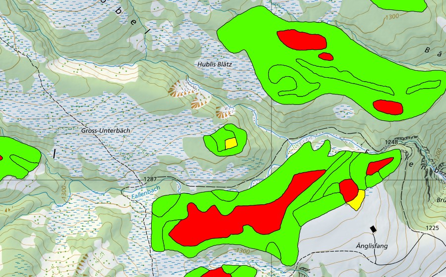 Carte nationale swisstopo avec le périmètre protégé de Gross Underbäch (Haut-marais)