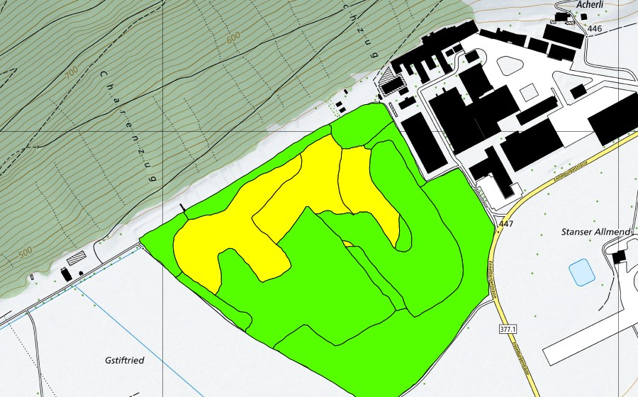Landeskarte swisstopo mit dem Schutzperimeter von Grossriet/Gnappiriet (Hochmoor)
