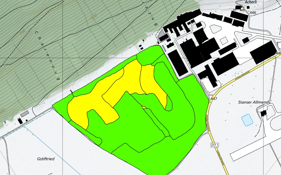 Landeskarte swisstopo mit dem Schutzperimeter von Grossriet/Gnappiriet (Hochmoor)