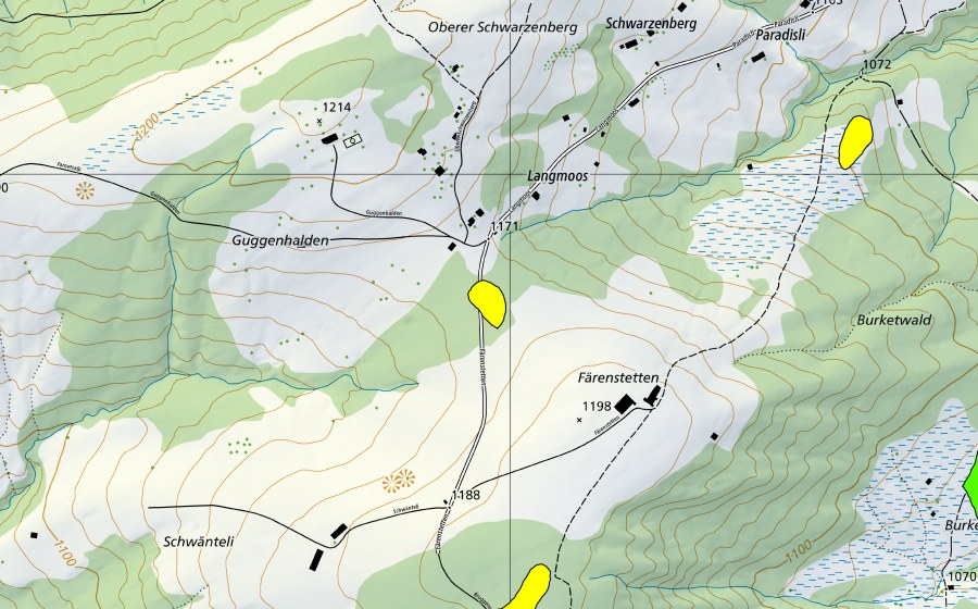 Carte nationale swisstopo avec le périmètre protégé de Guggenhalden (Haut-marais)