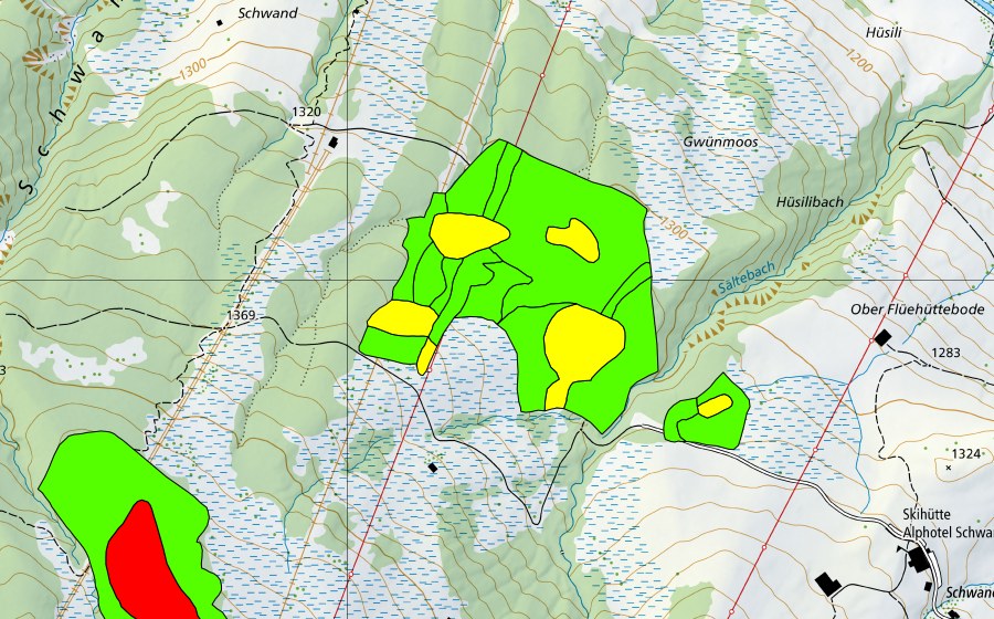 swisstopo national map showing the protected perimeter of Guntlishütten (Raised bog)