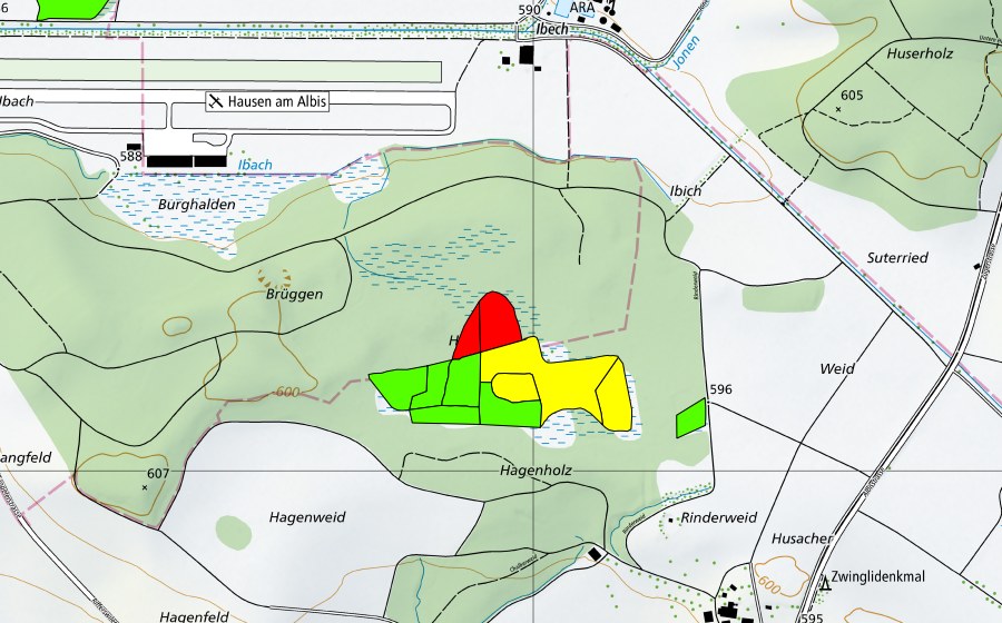 Carte nationale swisstopo avec le périmètre protégé de Hagenholz/Hagenmoos (Haut-marais)