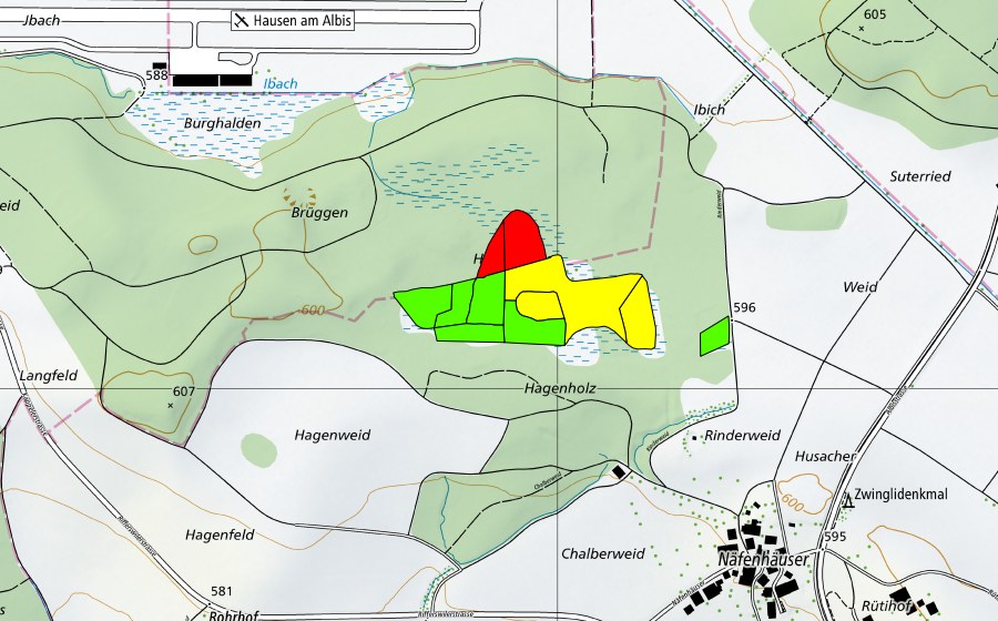 swisstopo national map showing the protected perimeter of Hagenholz/Hagenmoos (Raised bog)