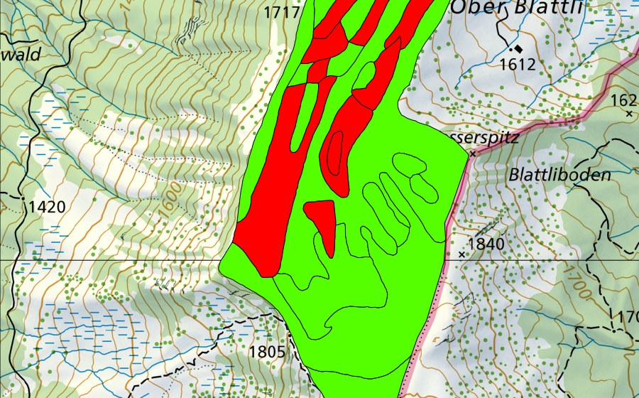 Carte nationale swisstopo avec le périmètre protégé de Hagleren (Haut-marais)