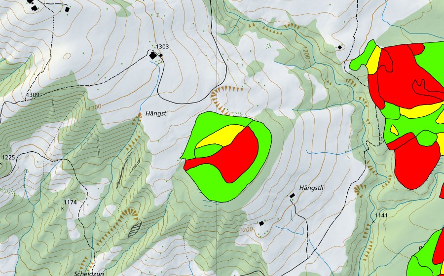 swisstopo national map showing the protected perimeter of Hängstmoor (Raised bog)