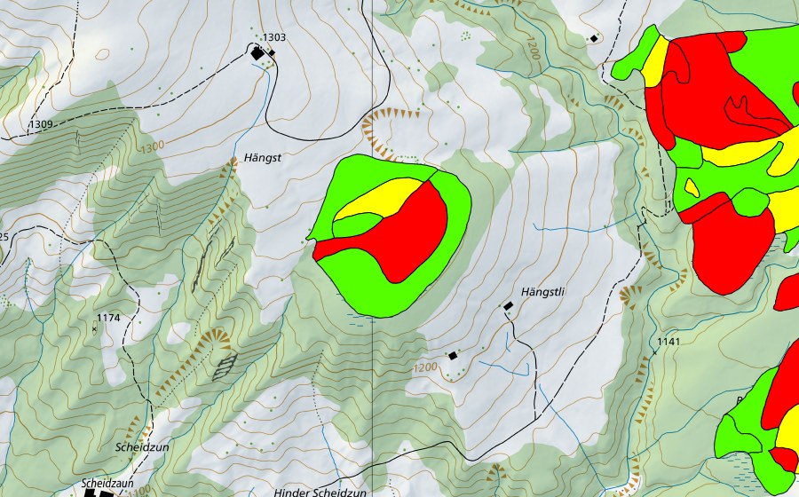 Landeskarte swisstopo mit dem Schutzperimeter von Hängstmoor (Hochmoor)
