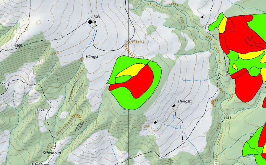 swisstopo national map showing the protected perimeter of Hängstmoor (Raised bog)