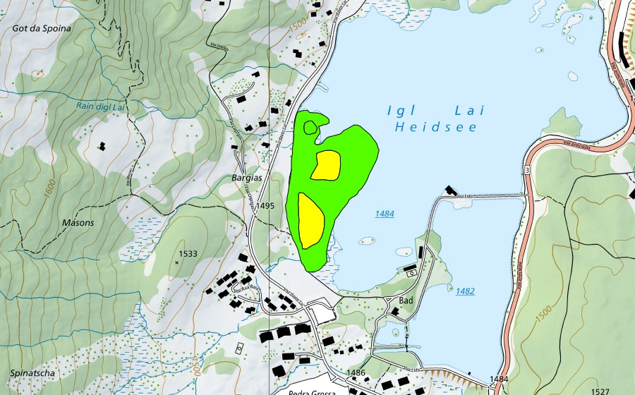 swisstopo national map showing the protected perimeter of Heidsee (Raised bog)
