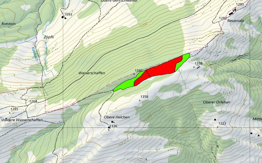 swisstopo national map showing the protected perimeter of Helchen (Raised bog)