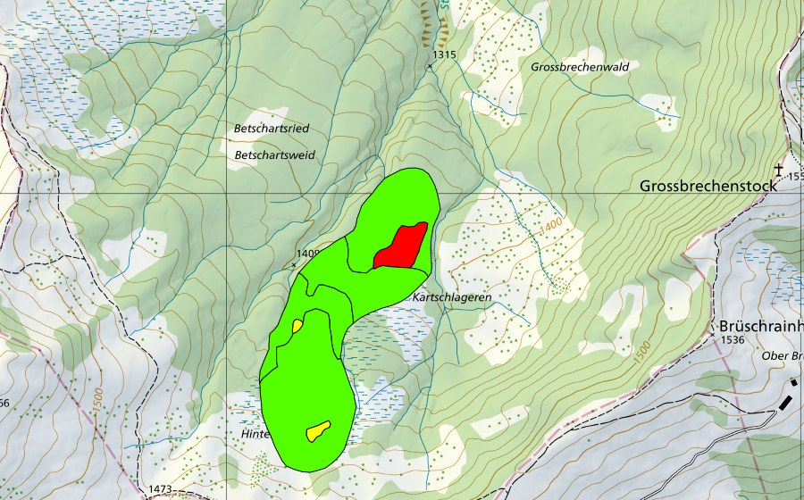 swisstopo national map showing the protected perimeter of Hinter den Weiden (Raised bog)