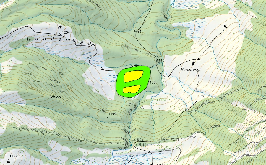 swisstopo national map showing the protected perimeter of Hinter Engi (Raised bog)
