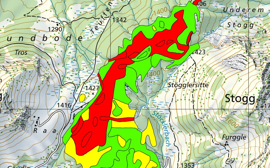 Carte nationale swisstopo avec le périmètre protégé de Hinter Höhi/Bönisriet/Stöcklerriet (Haut-marais)