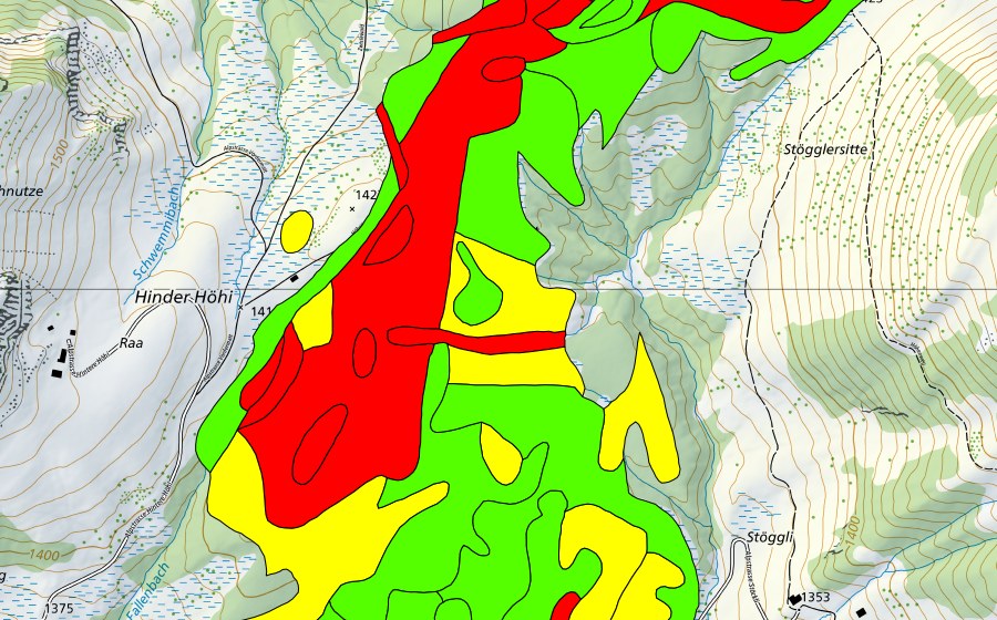swisstopo national map showing the protected perimeter of Hinter Höhi/Bönisriet/Stöcklerriet (Raised bog)