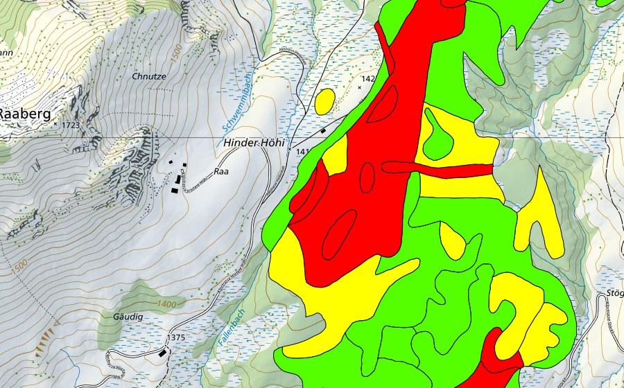 Carte nationale swisstopo avec le périmètre protégé de Hinter Höhi/Bönisriet/Stöcklerriet (Haut-marais)