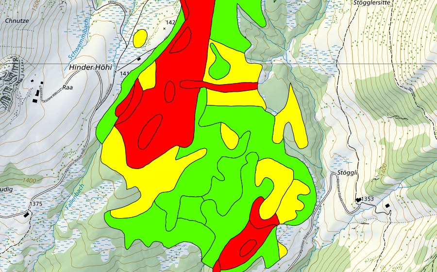 swisstopo national map showing the protected perimeter of Hinter Höhi/Bönisriet/Stöcklerriet (Raised bog)