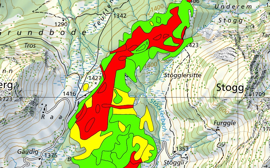 Carte nationale swisstopo avec le périmètre protégé de Hinter Höhi/Bönisriet/Stöcklerriet (Haut-marais)