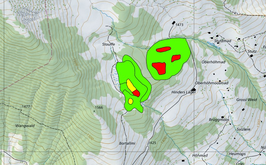 Carte nationale swisstopo avec le périmètre protégé de Hinters Läger (Haut-marais)