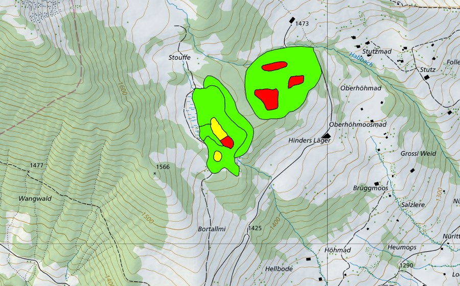 Carte nationale swisstopo avec le périmètre protégé de Hinters Läger (Haut-marais)