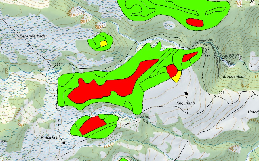 swisstopo national map showing the protected perimeter of Hobacher (Raised bog)