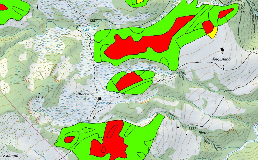 Landeskarte swisstopo mit dem Schutzperimeter von Hobacher (Hochmoor)