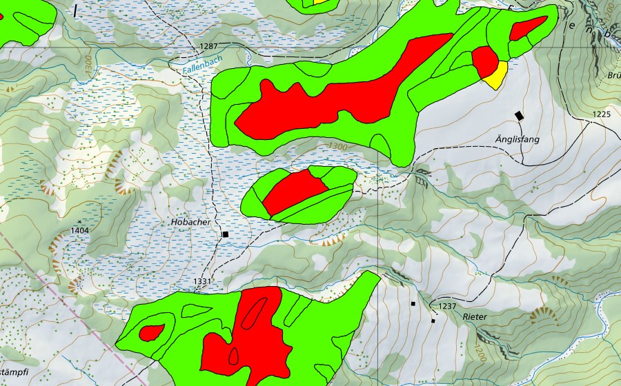 Carte nationale swisstopo avec le périmètre protégé de Hobacher (Haut-marais)