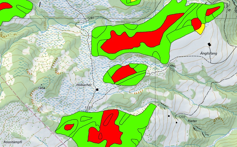 swisstopo national map showing the protected perimeter of Hobacher (Raised bog)