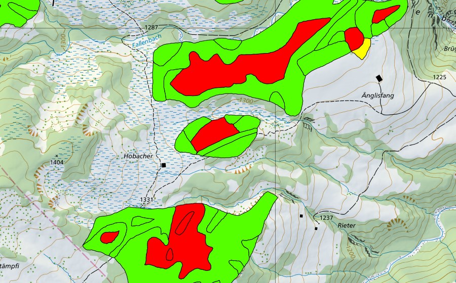 Landeskarte swisstopo mit dem Schutzperimeter von Hobacher (Hochmoor)