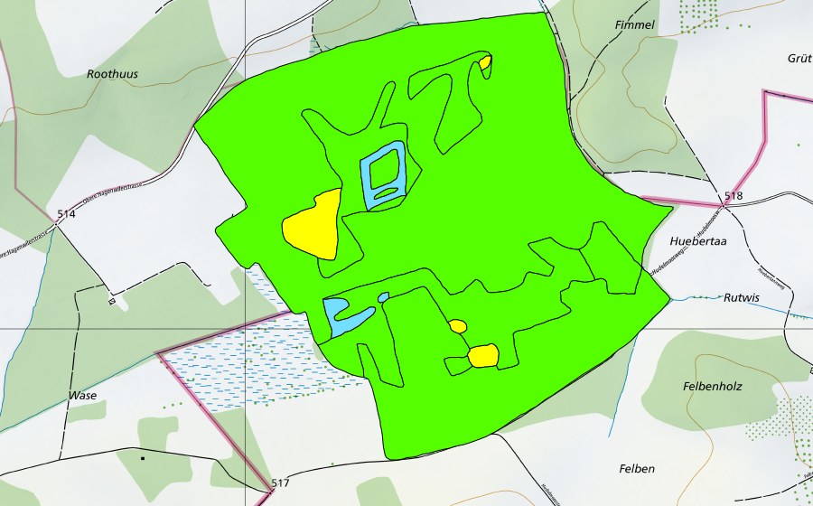 swisstopo national map showing the protected perimeter of Hudelmoos (Raised bog)