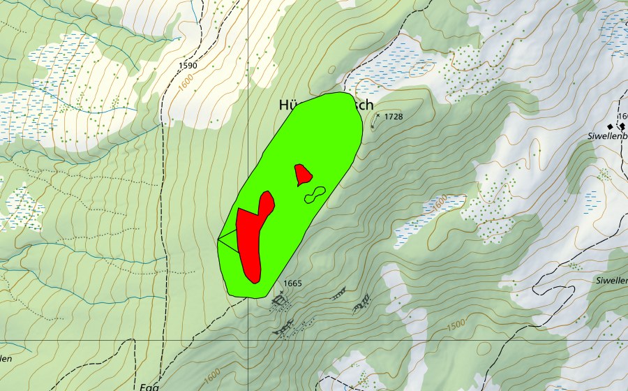 swisstopo national map showing the protected perimeter of Hüenergütsch (Raised bog)