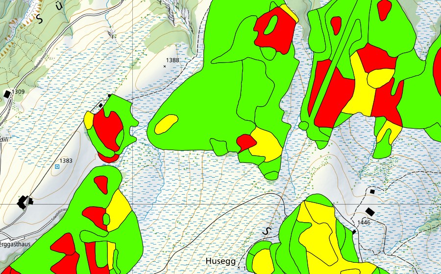 Carte nationale swisstopo avec le périmètre protégé de Husegg-Hurnischwand (Haut-marais)