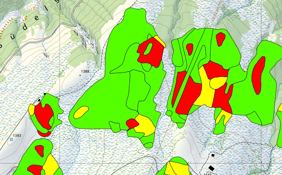 swisstopo national map showing the protected perimeter of Husegg-Hurnischwand (Raised bog)
